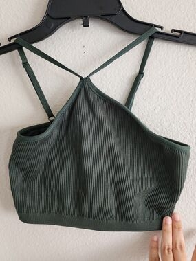 Aerie Seamless Ribbed Halter Bralette Crop Top Green Size S